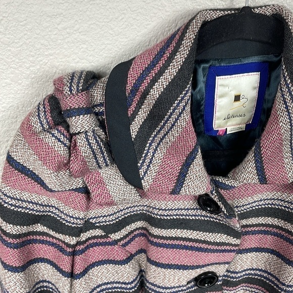 Anthropologie Elevenses Pattern Makers Coat Stripe Colorblock Bow Shoulder 6 - Picture 7 of 16